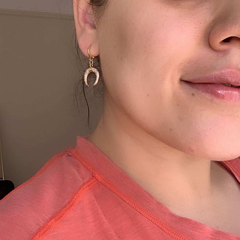 Dainty  New Moon Drop Earrings Huggie - Picture 6 of 7